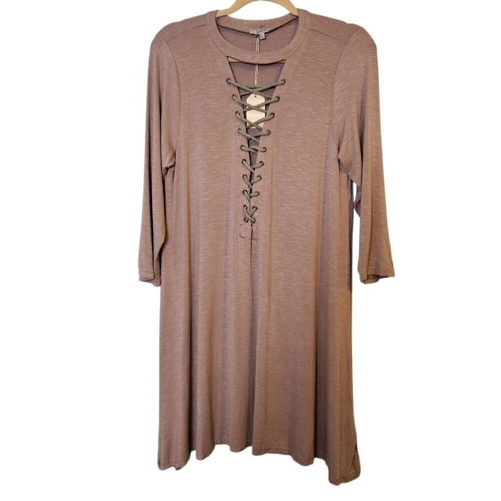 Jodifl tan t- shirt dress. long sleeved.  Size L. NWT.